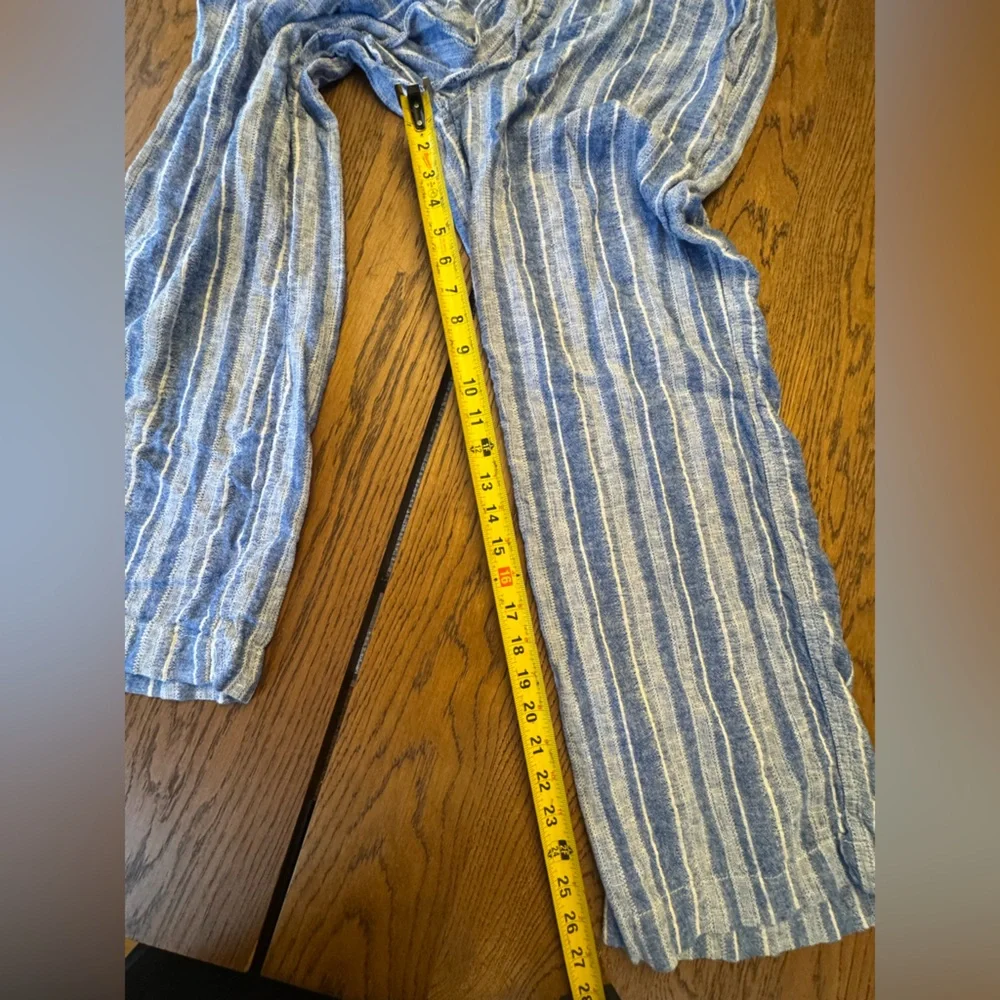 Briggs Linen Blend Light Blue‎ Striped Wide Leg Pants Beach Resortwear